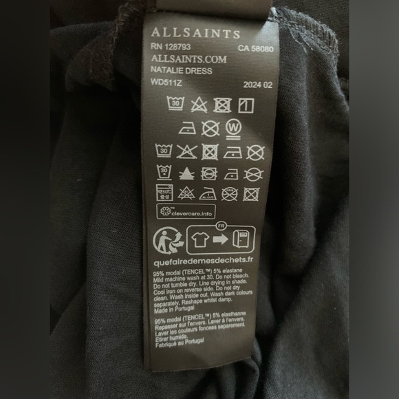 NWT Allsaints Black Natalie Slim Fit Gathered Midi Dress Size 8 - Picture 9 of 16